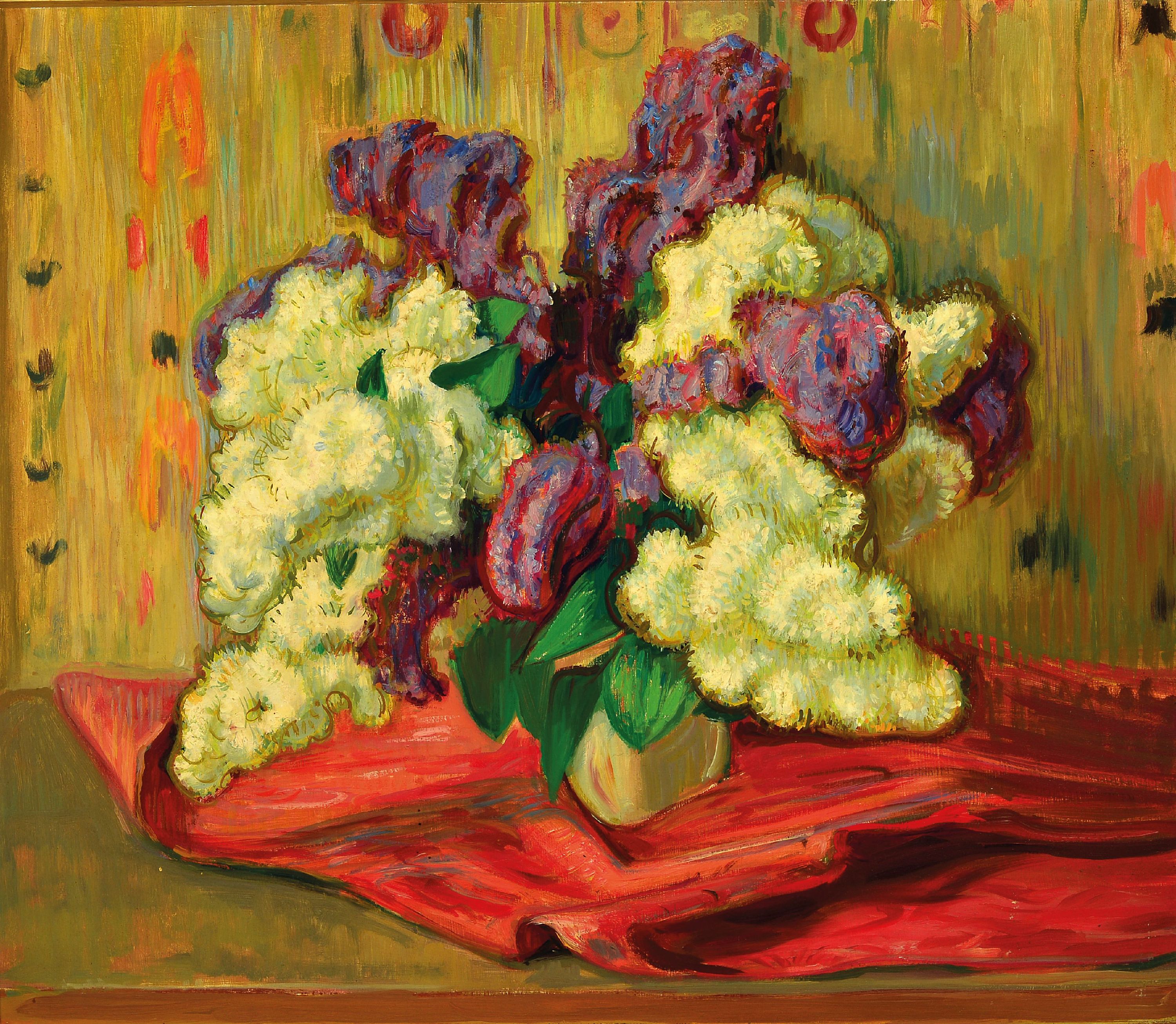 Image 27115917 - Hermann Croissant, 1897-1963 Landau, Stillleben mit weißem und violettem Flieder, ...
