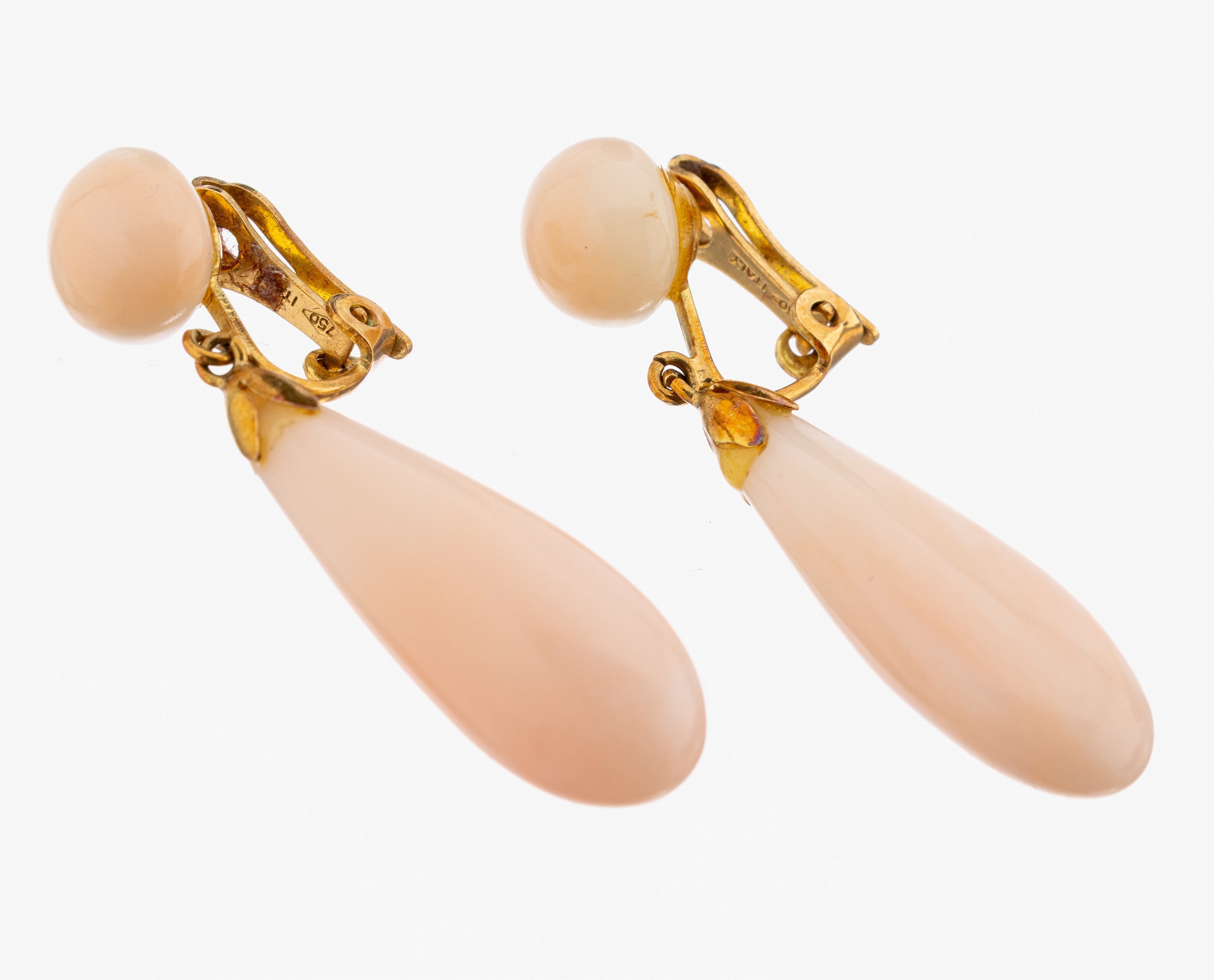 Image 27115922 - Paar 18 kt Gold Korallen-Ohrclips, GG 750/000, 2 Korallen-Cabochons, D. ca. 8.4 mm, 2 ...