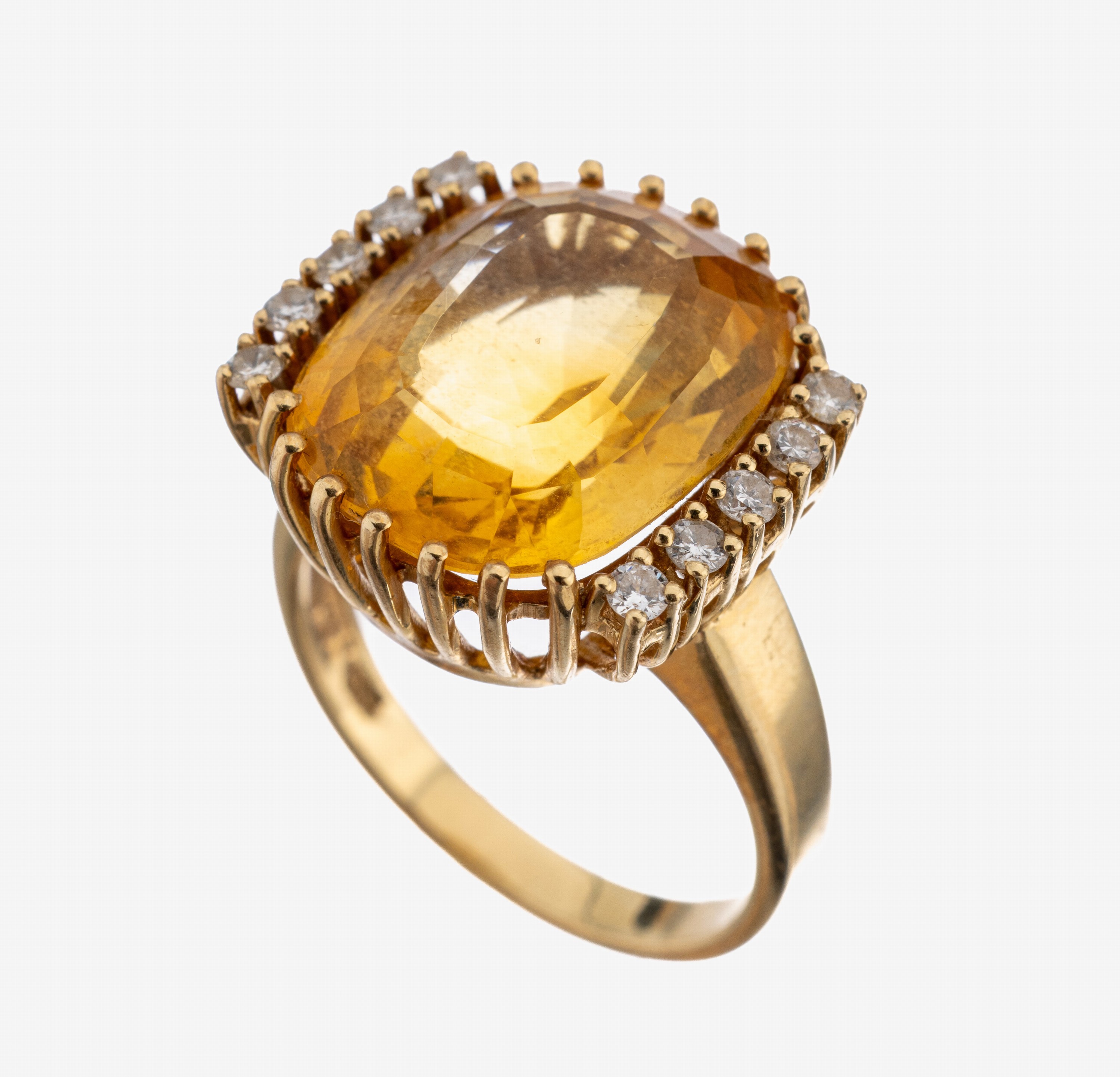 Image 27115927 - 14 kt Gold Citrin-Brillant-Ring, GG 585/ 000, mittig Citrin im kissenf. Treppenschliff ...