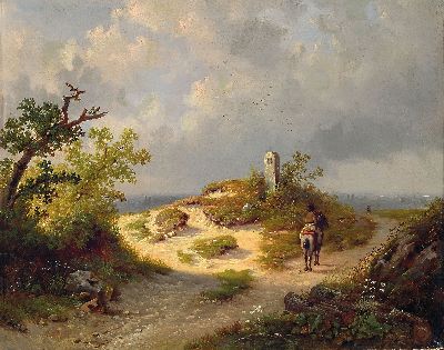 Image Künstler der Klever Schule, Mitte 19. Jh., Reiter auf einem Hügel vor der Stadt, ...