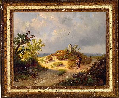 27115900k - Künstler der Klever Schule, Mitte 19. Jh., Reiter auf einem Hügel vor der Stadt, ...