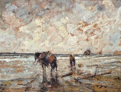 Image Julius Seyler, 1873-1958 München, Krevettenfischer am Strand, Öl/Malkarton, rechts ...