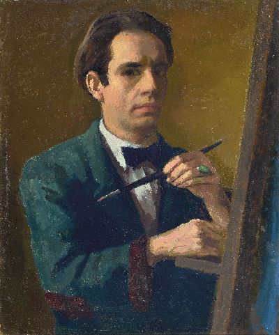 Image Hans Deiters, 1868 Düsseldorf-1922 München, Selbstporträt mit Pinsel vor der ...