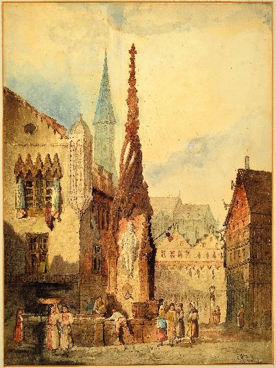 27115906k - Arthur McArthur, erwähnt zwischen 1880 und 1920, Blick auf den Brunnen einer Stadt, ...