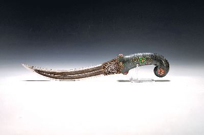 Image Dolch/Khanjar, Indien/Moghul, neuzeitlich, Jadegriff mit Glassteinbesatz in floralen ...