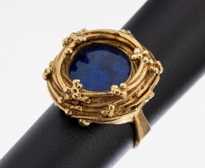 Image 14 kt Gold Lapislazuli-Ring, 1960er Jahre, GG 585/000, abstrakt organisches Design, ...
