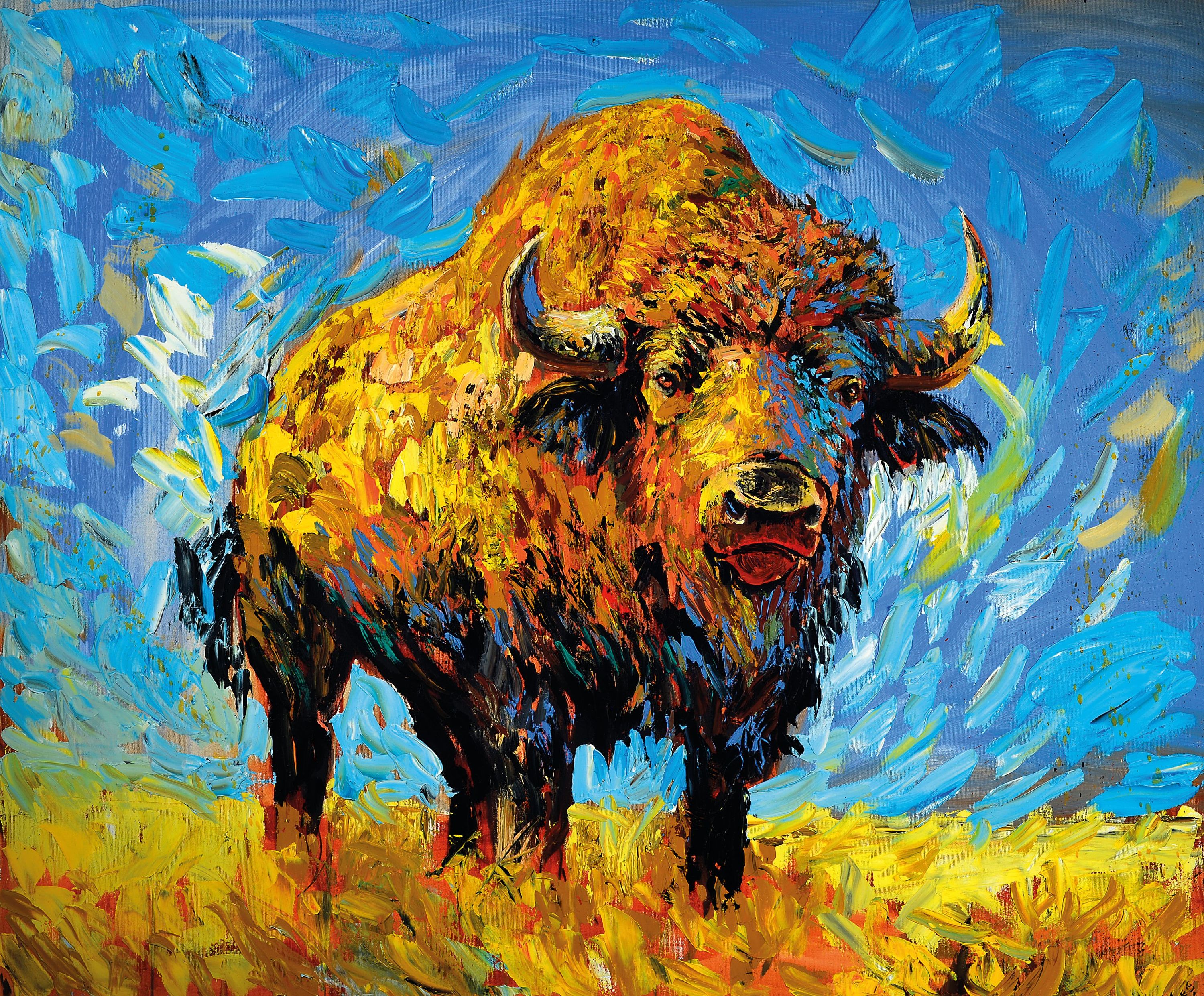 Image 27116056 - Yves-Marcel Münch, geb. 1994, zeitgen. Künstler aus Wiesloch, Bison, Öl/Lwd, rechts ...