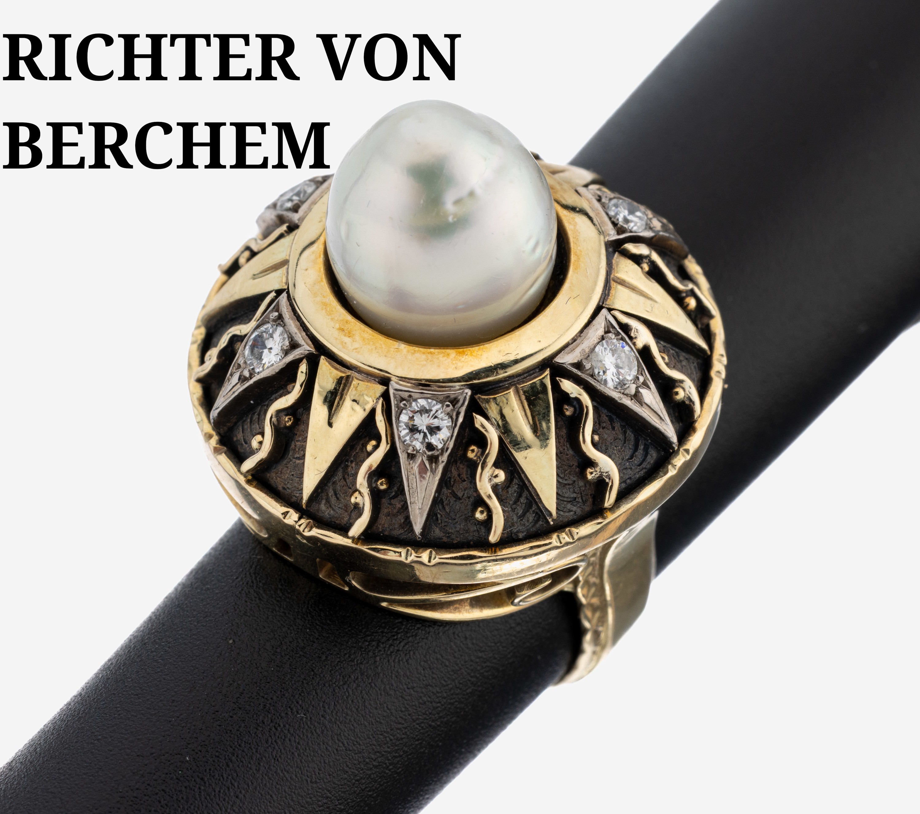 Image 27116072 - 14 kt Gold RICHTER VON BERCHEM Perl-Brillant- Ring, 1950er Jahre, GG 585/000, ...