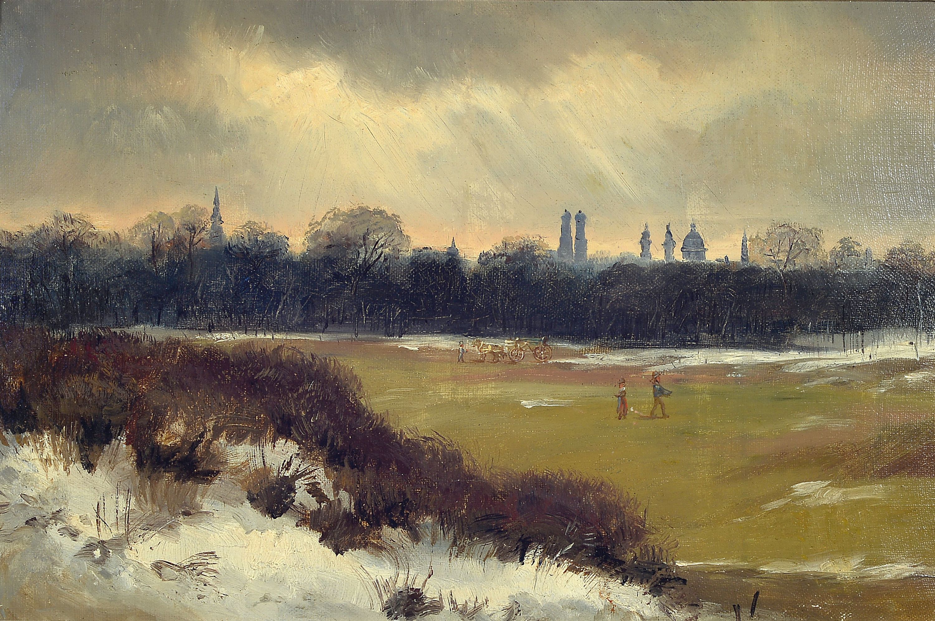 Image 27116094 - Zuschreibung: Anton Doll, 1826-1887 München, winterliche Landschaft mit Blick auf ...