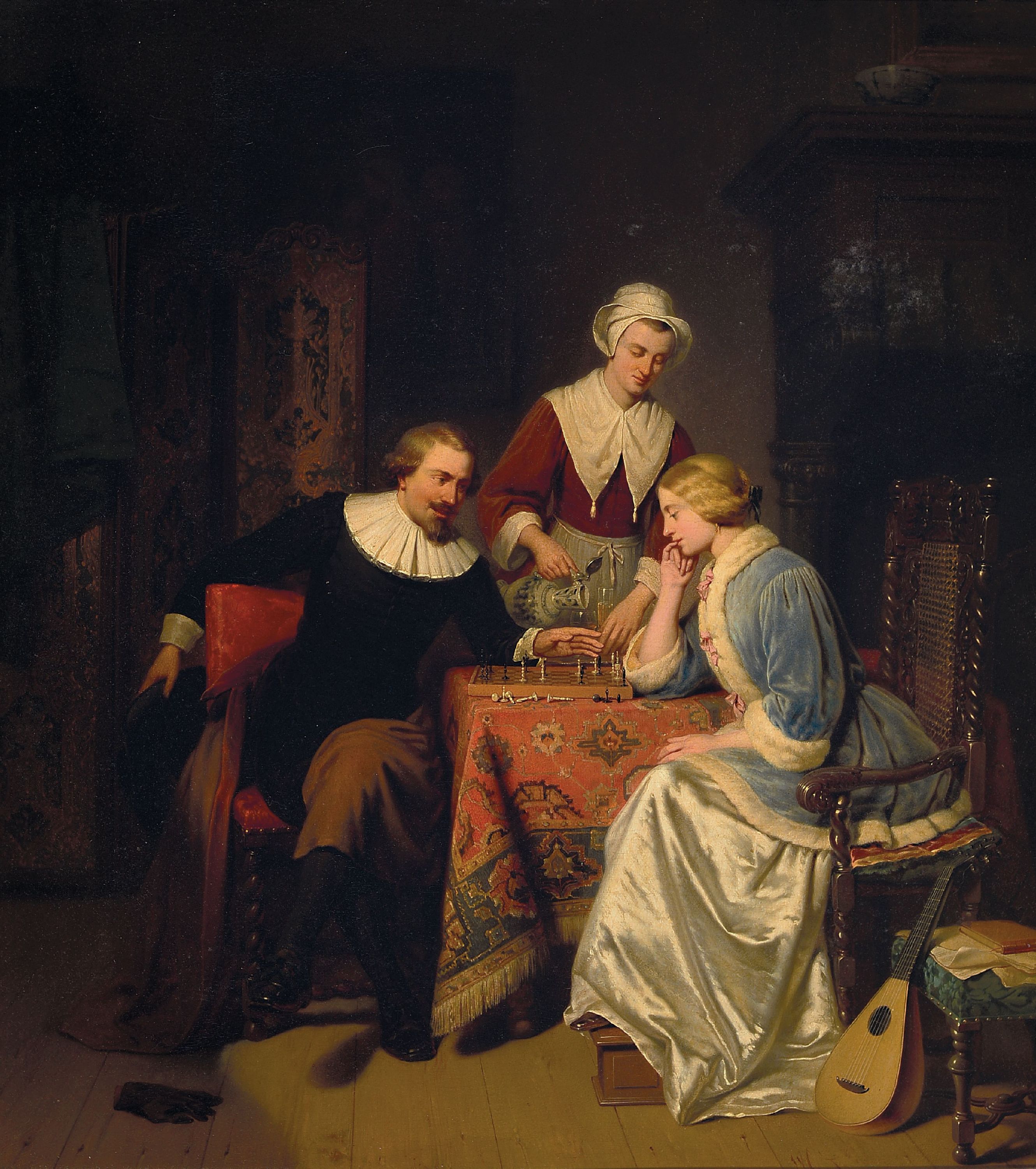 Image 27116099 - Victor Francois Guillaume van Hove, 1826-1891 Belgien, Hugo de Groot beim Schachspiel ...