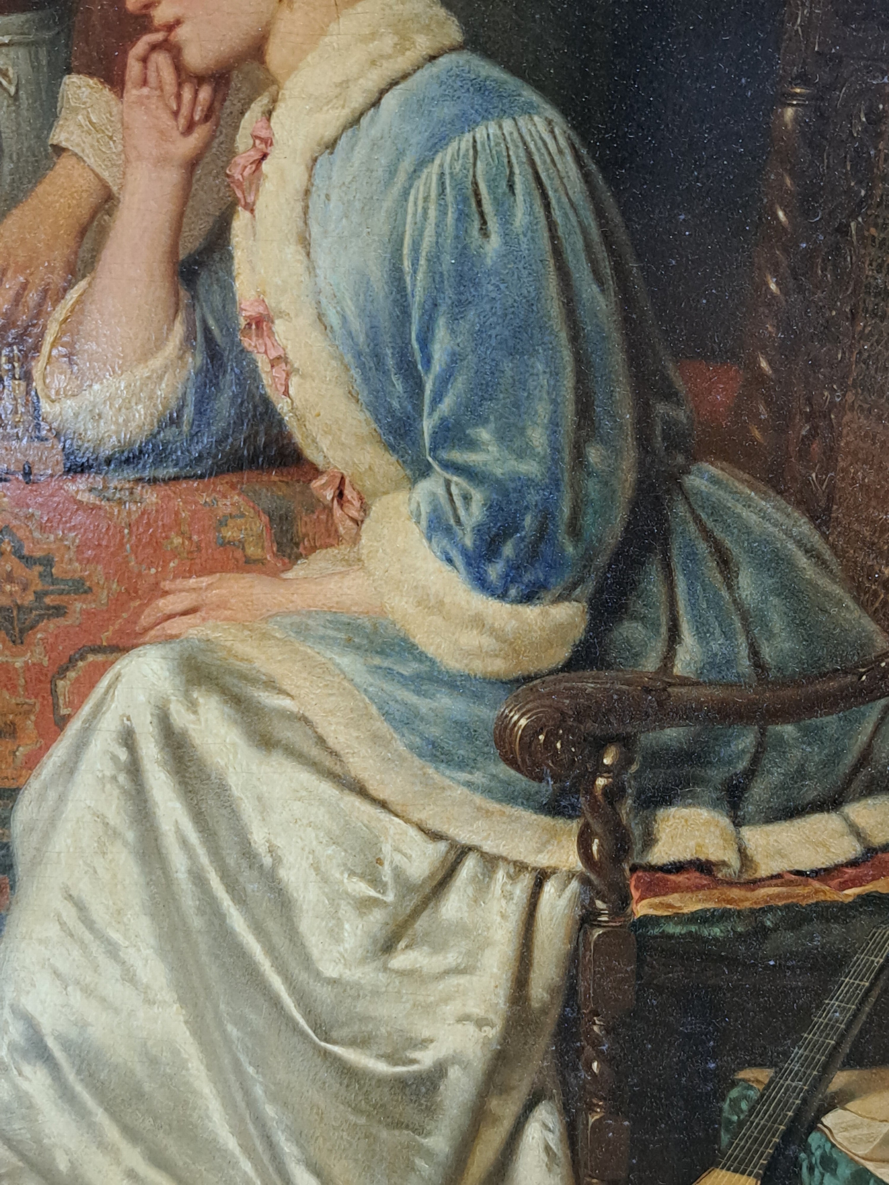 Detail b: Victor Francois Guillaume van Hove, 1826-1891 Belgien, Hugo de Groot beim Schachspiel mit seiner Frau, im Hintergrund Elsje van Houweninge, so ...