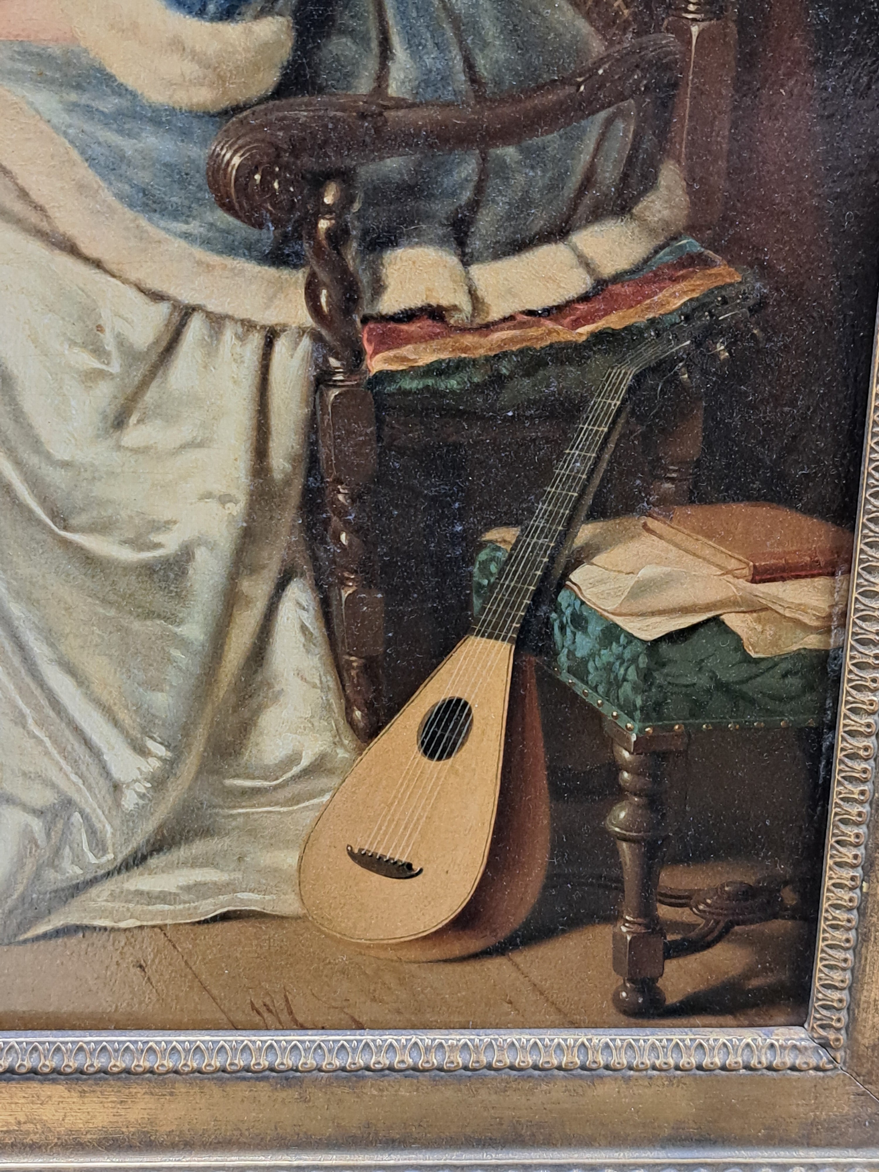 Detail c: Victor Francois Guillaume van Hove, 1826-1891 Belgien, Hugo de Groot beim Schachspiel mit seiner Frau, im Hintergrund Elsje van Houweninge, so ...