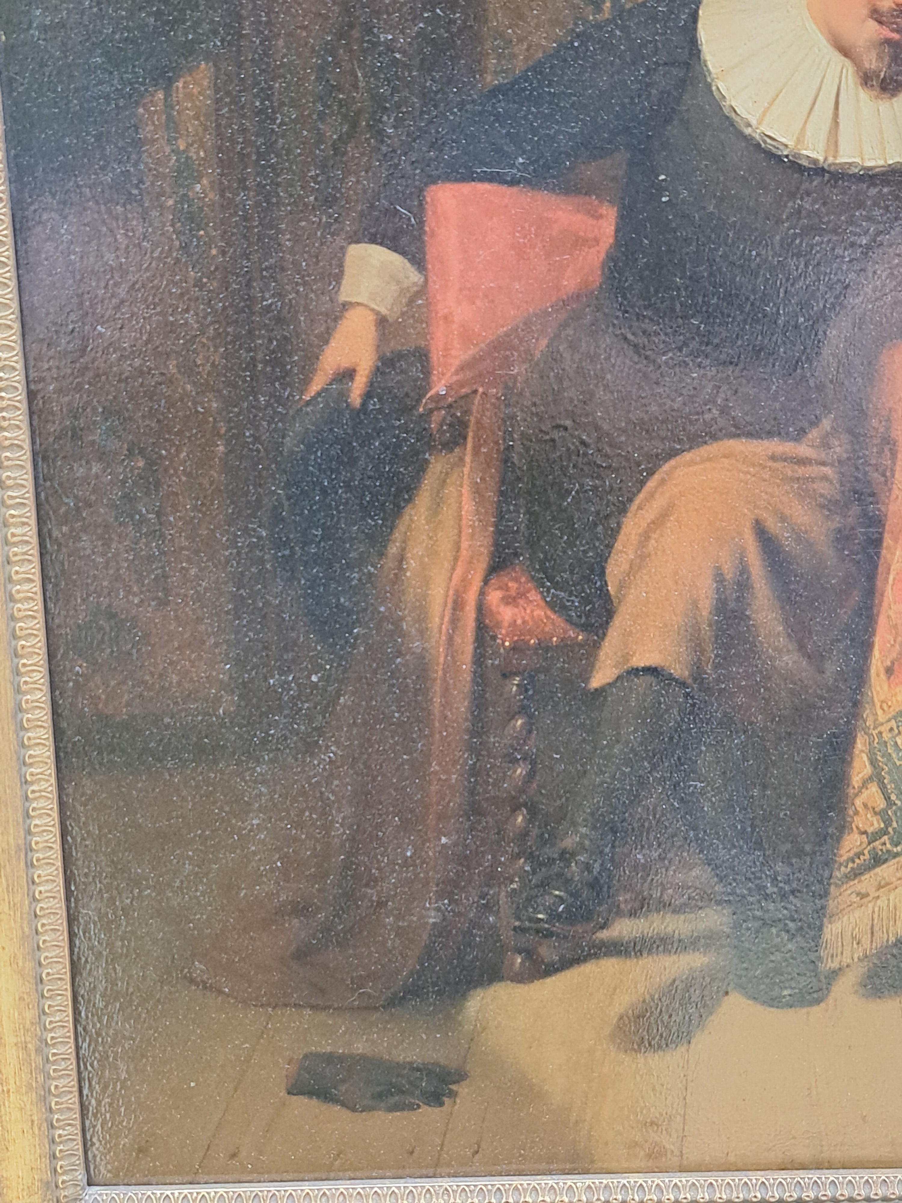 Detail e: Victor Francois Guillaume van Hove, 1826-1891 Belgien, Hugo de Groot beim Schachspiel mit seiner Frau, im Hintergrund Elsje van Houweninge, so ...