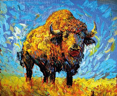 27116056k - Yves-Marcel Münch, geb. 1994, zeitgen. Künstler aus Wiesloch, Bison, Öl/Lwd, rechts ...