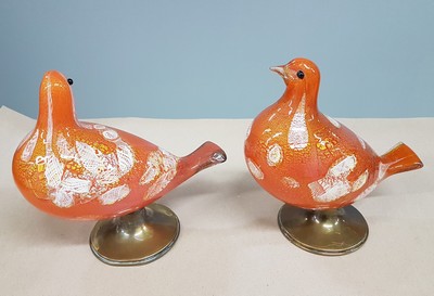 27116062c - Paar Glasskulpturen, Murano, 20. Jh., Taubenpaar, mundgeblasenes Glas mit roten, ...