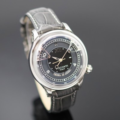 27116066b - VISCONTI Opera Herrenarmbanduhr in Stahl, Italien um 2025, Automatik, orig. Lederband m. ...