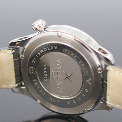 27116066e - VISCONTI Opera Herrenarmbanduhr in Stahl, Italien um 2025, Automatik, orig. Lederband m. ...