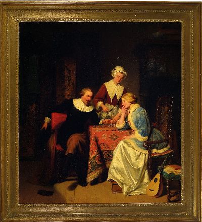 27116099k - Victor Francois Guillaume van Hove, 1826-1891 Belgien, Hugo de Groot beim Schachspiel ...