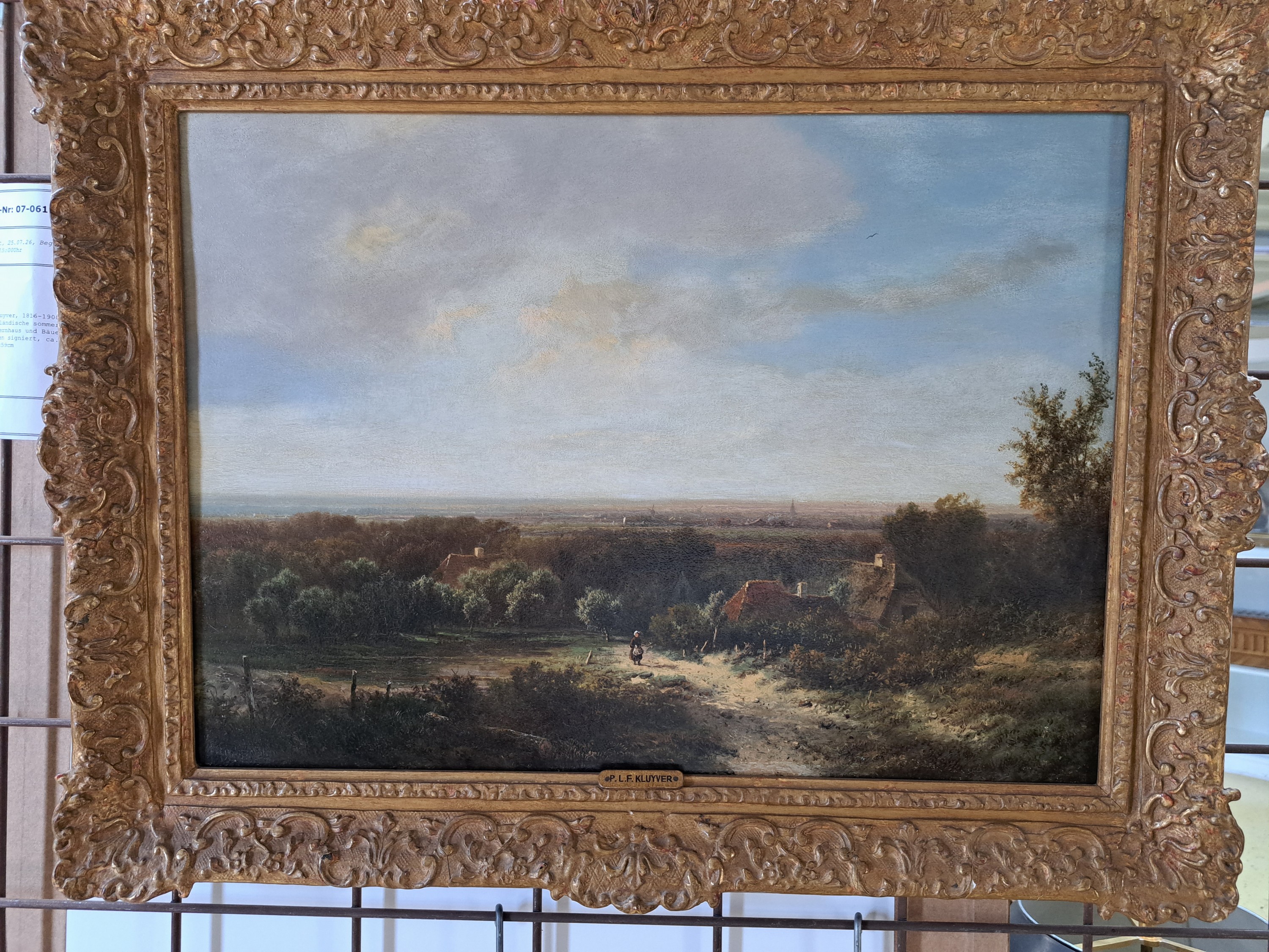 Detail g: Pieter Lodewijk Kluyver, 1816-1900 Amsterdam , Niederländische sommerliche Landschaft mit Bauernhaus und Bäuerin, Öl/Holz, links unten signiert, ...