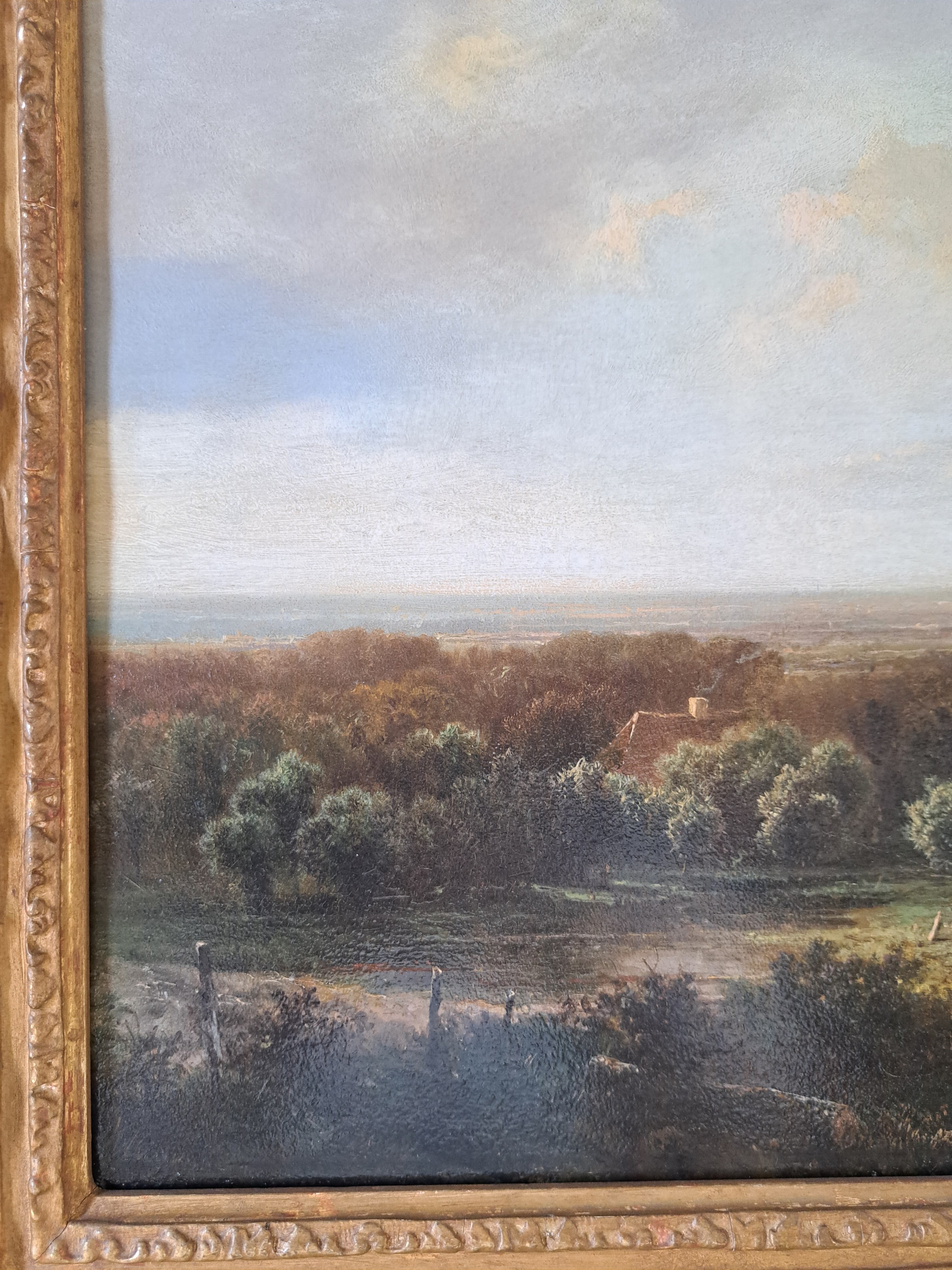 Detail h: Pieter Lodewijk Kluyver, 1816-1900 Amsterdam , Niederländische sommerliche Landschaft mit Bauernhaus und Bäuerin, Öl/Holz, links unten signiert, ...