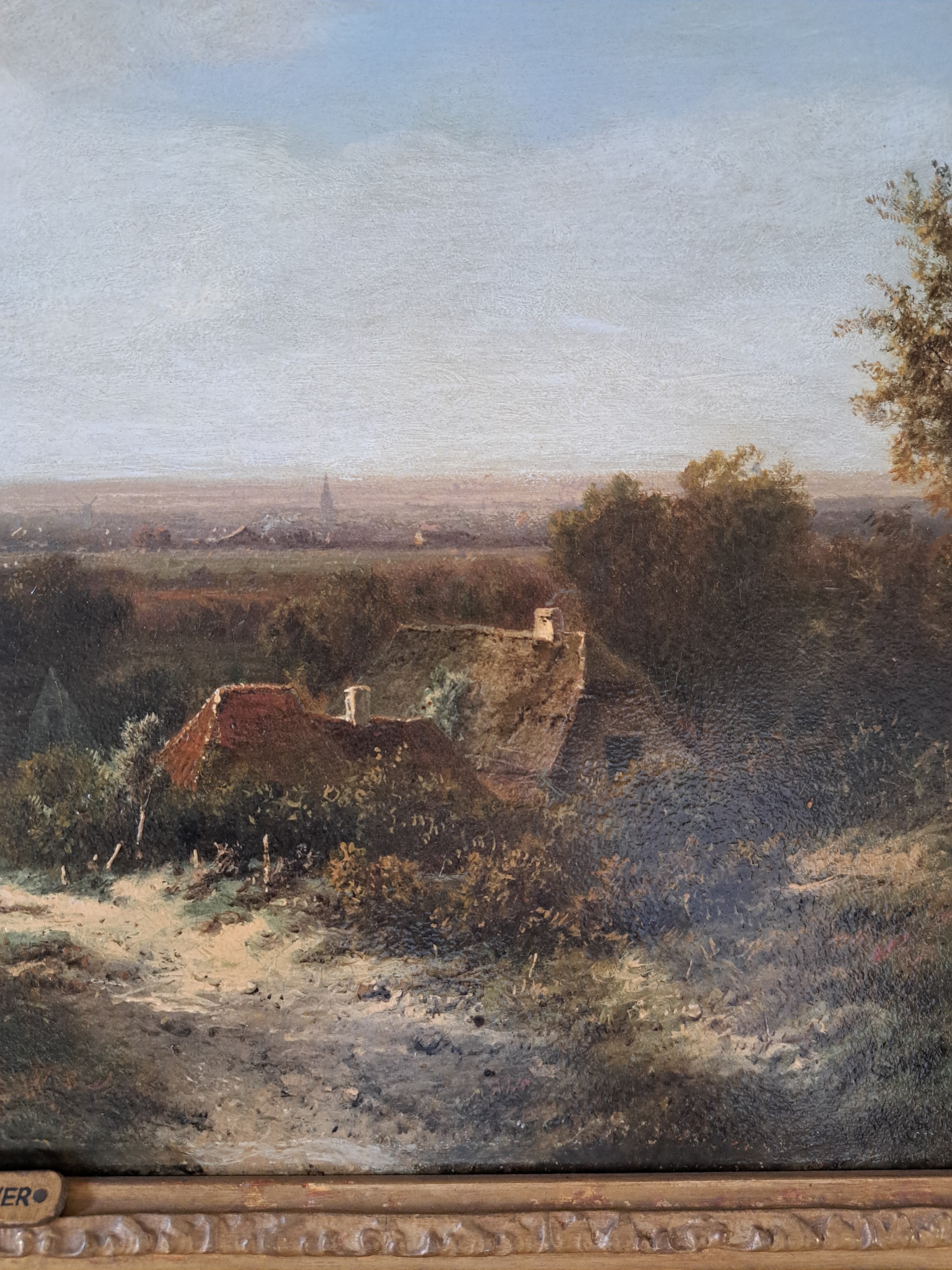 Detail j: Pieter Lodewijk Kluyver, 1816-1900 Amsterdam , Niederländische sommerliche Landschaft mit Bauernhaus und Bäuerin, Öl/Holz, links unten signiert, ...
