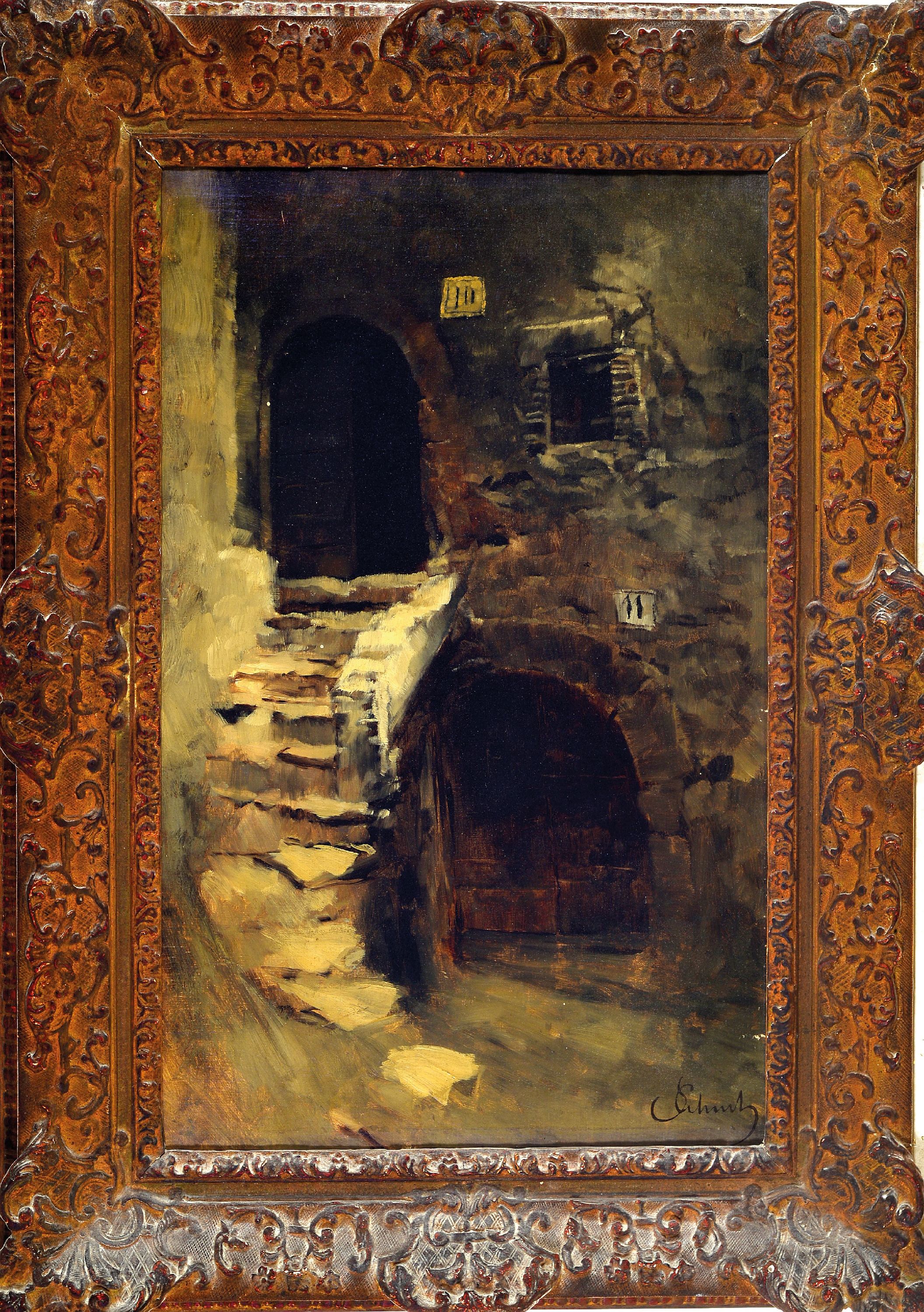 Detail k: Carl Schuch, 1846-1903 Wien, Treppe in Olevano, 1875, bez. "Olevano 1875", eine vergleichbare Komposition findet sich in der Kunsthalle zu ...