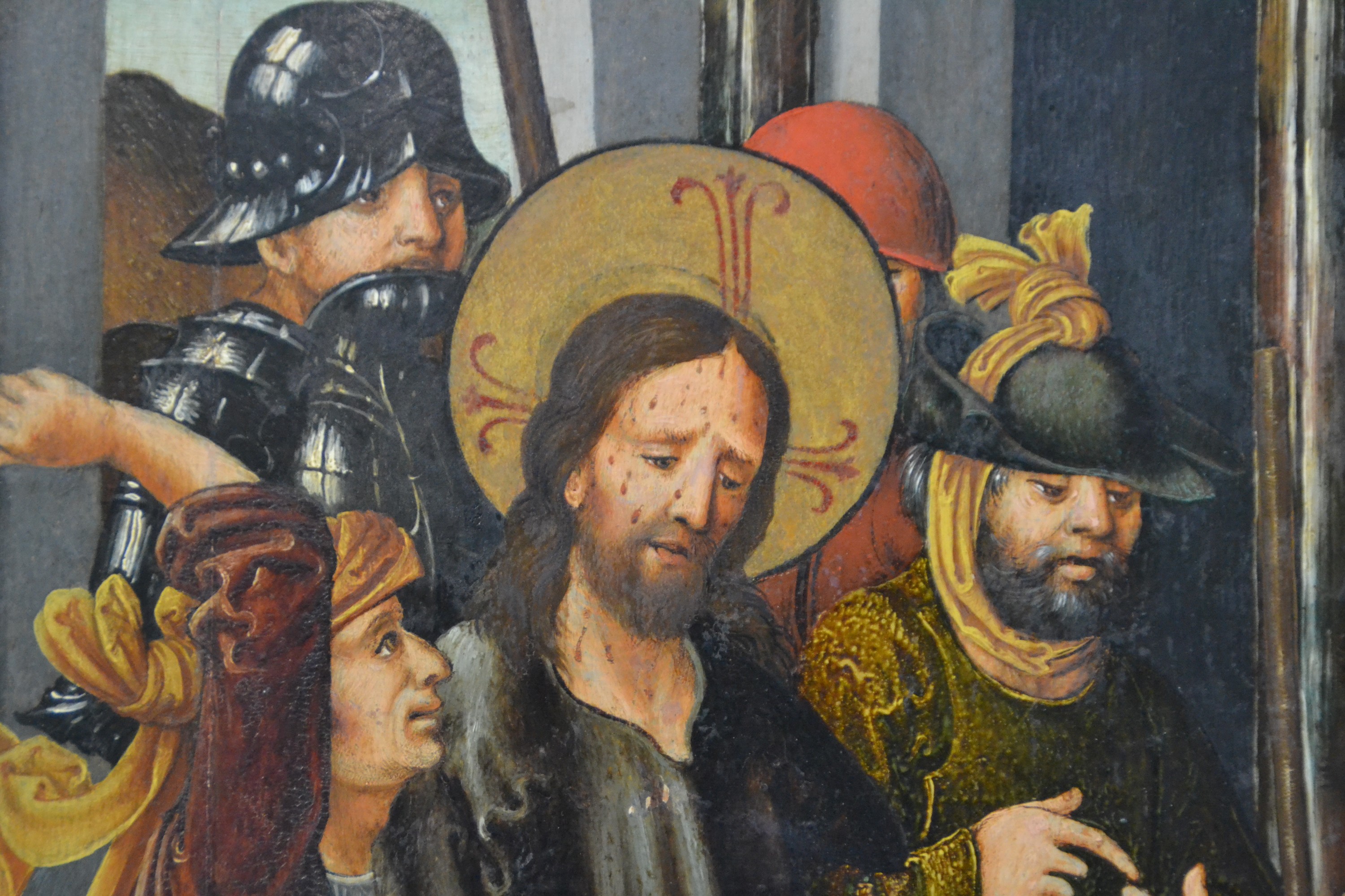 Detail a: Maler wohl aus der Gefolgschaft des Meisters des Wiener Schottenaltars, um 1480-1500, Christus vor Pilatus, Tafel wohl eines Flügelaltars, Öl/Holz, ...