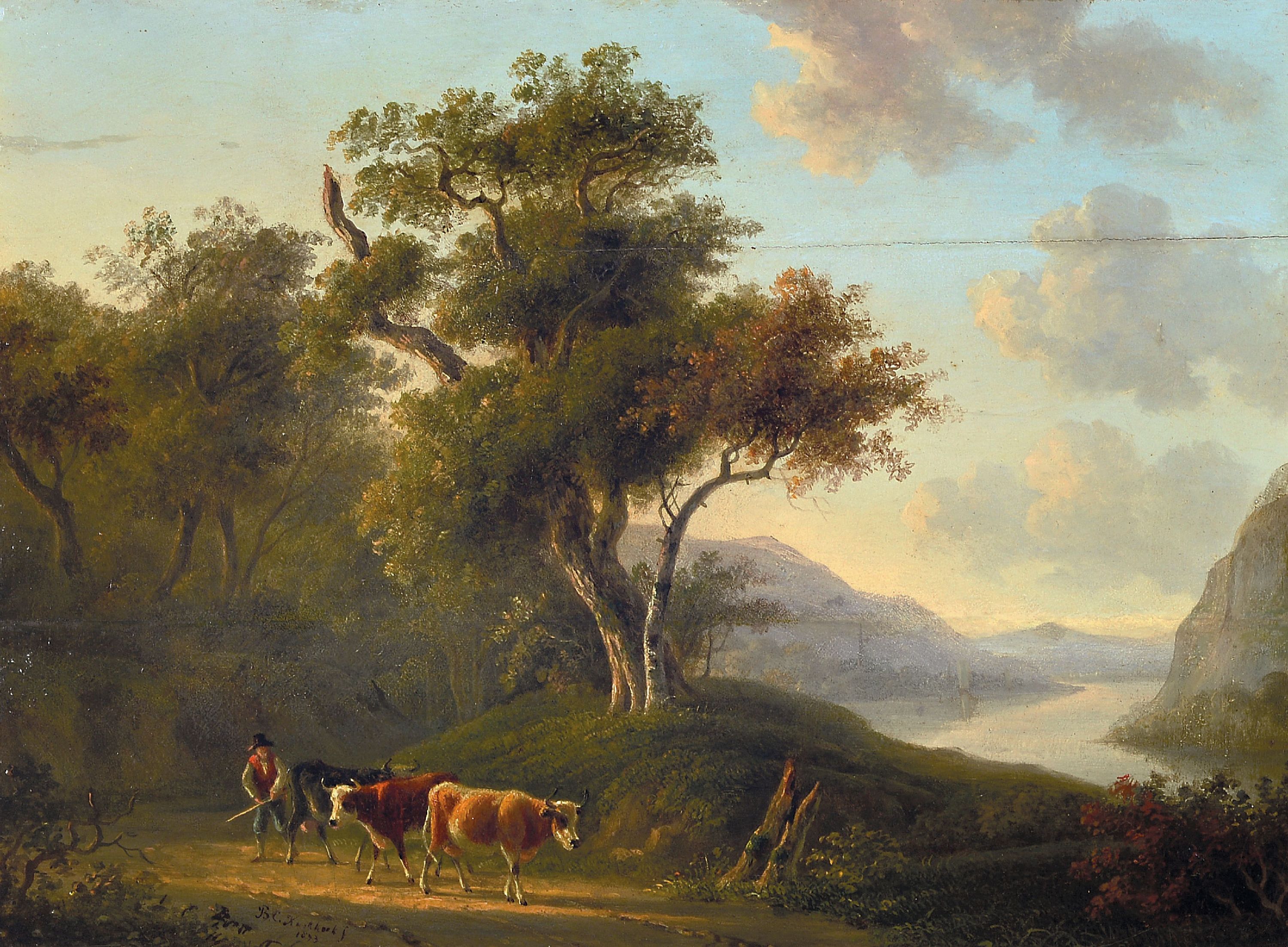 Image 27116110 - Barend Cornelis Koekkoek, 1803 Middelburg-1862 Kleve, Ideale Landschaft mit Flusslauf, ...