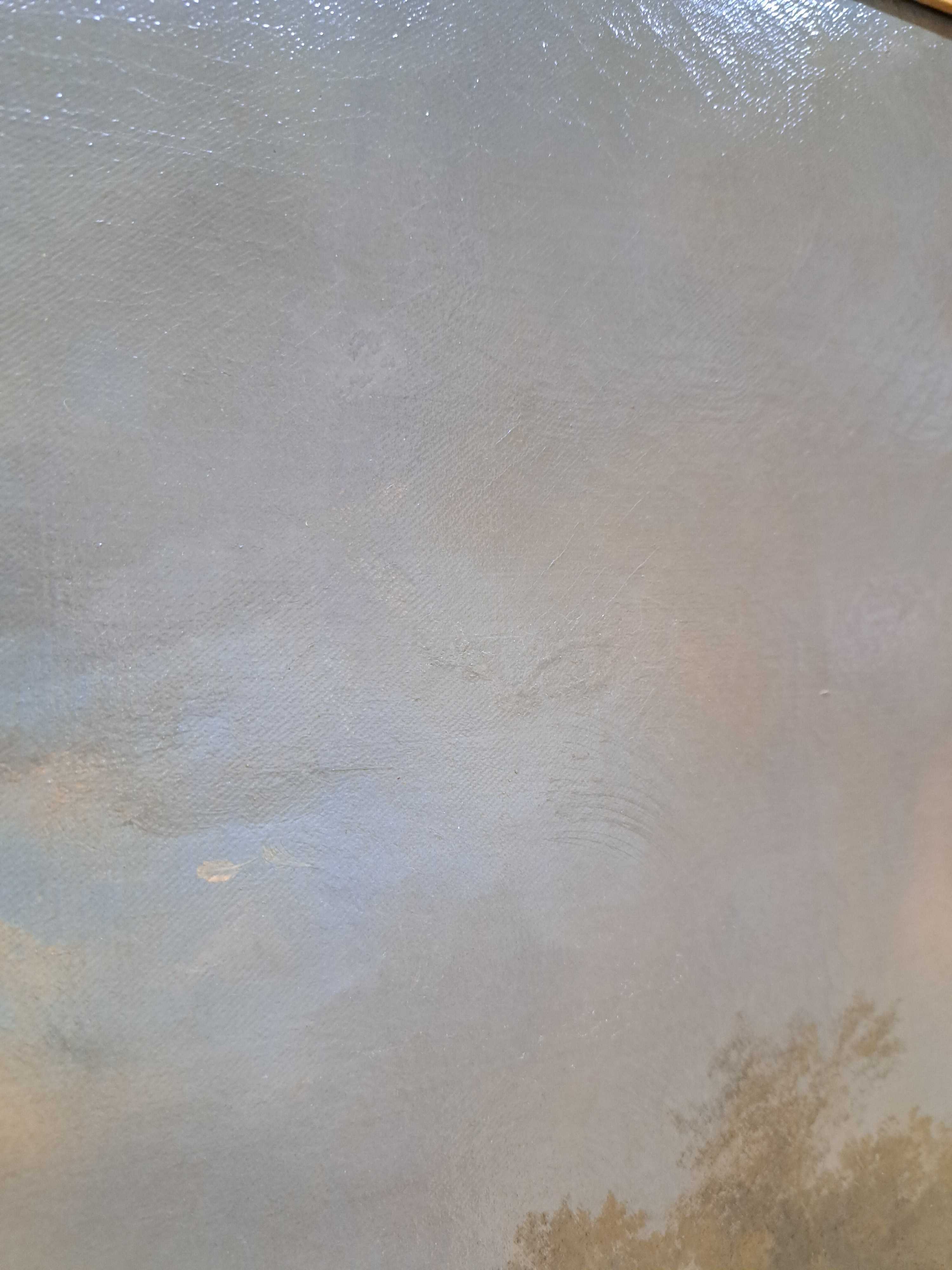 Detail h: Leopold Kuwasseg, 1804 Triest-1862 Graz, strohgedeckte Bauernhäuser mit Personen am Waldrand, rechts Blick in weite flache Landschaft, ...