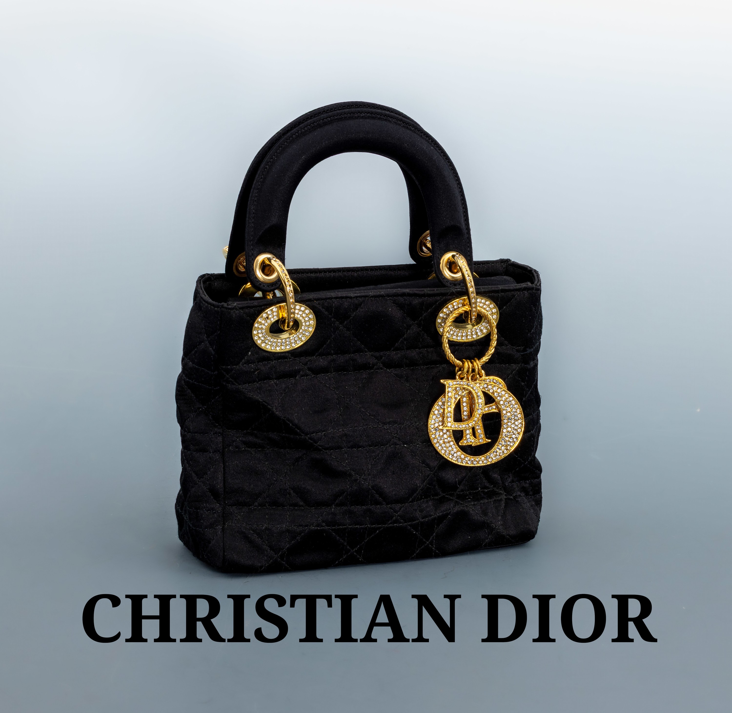 Image 27116193 - CHRISTIAN DIOR Handtasche, Modell Lady Dior, gesteppter schwarzer Seidensatin, ...