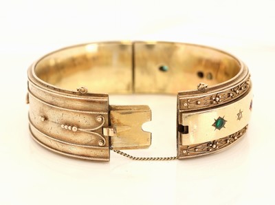 27116104a - 14 kt Gold Farbstein-Diamant-Armreif, Niederlande, um 1920-30, GG 583/000, hohl ...