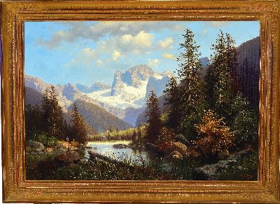 27116113k - Carl Hasch, 1834-1897 Wien, Hochgebirgslandschaft mit See und Blick auf schneebedeckte ...