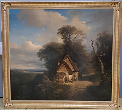 27116115b - Leopold Kuwasseg, 1804 Triest-1862 Graz, strohgedeckte Bauernhäuser mit Personen am ...