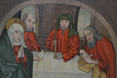 27116118g - Retabel-Flügel, süddeutsch, ausgehendes 15.Jh., recto: Die Heimsuchung Maria und Jesu ...