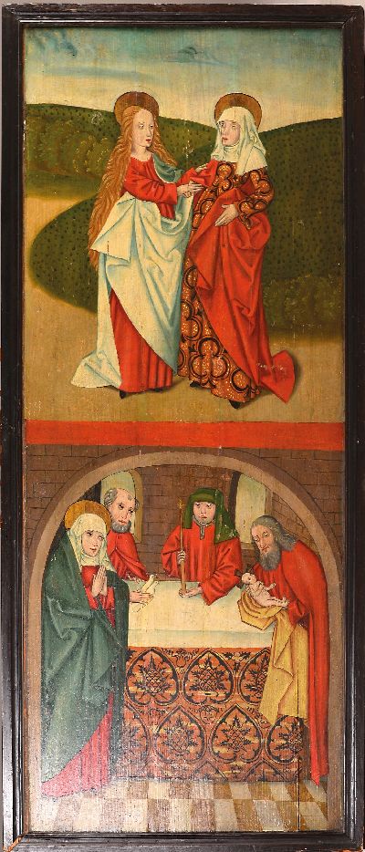 27116118k - Retabel-Flügel, süddeutsch, ausgehendes 15.Jh., recto: Die Heimsuchung Maria und Jesu ...