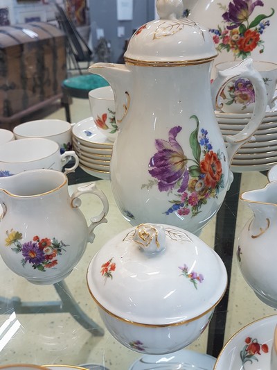 27116137a - Coffee service, Fürstenberg, 1960s, porcelain with colorful decoration of floral ...