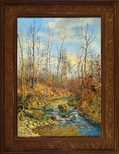 27116141k - Max Oehler, 1881 Eisenach-1943 Weimar, spätherbstlicher Bachlauf unter blauem Himmel, ...