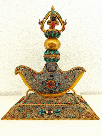 27116146a - Dekorativer Ritualdolch bzw. Kartika, Nepal, 19./20.Jh., Kupfer und wohl Bronze, gold ...