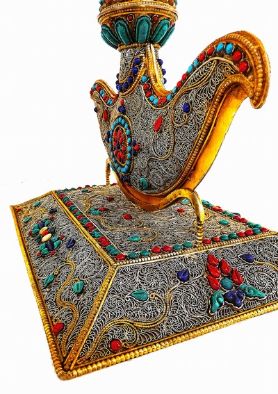 27116146c - Dekorativer Ritualdolch bzw. Kartika, Nepal, 19./20.Jh., Kupfer und wohl Bronze, gold ...