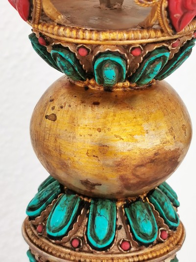 27116146n - Dekorativer Ritualdolch bzw. Kartika, Nepal, 19./20.Jh., Kupfer und wohl Bronze, gold ...