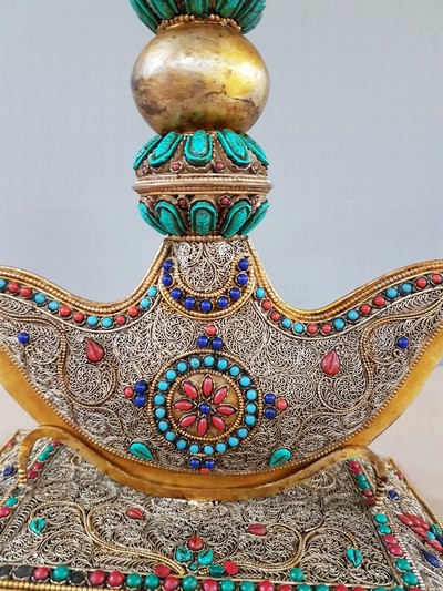 27116146t - Dekorativer Ritualdolch bzw. Kartika, Nepal, 19./20.Jh., Kupfer und wohl Bronze, gold ...
