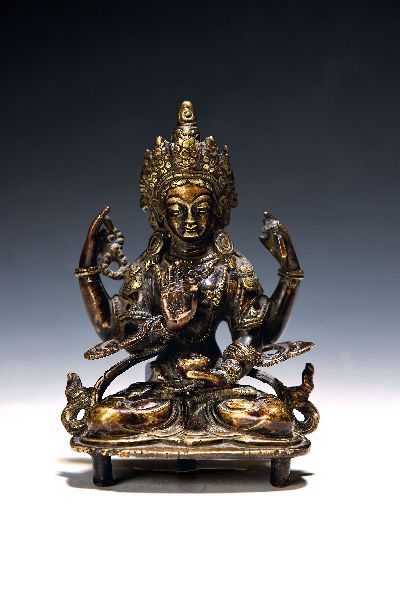Image Shadakshari Lokeshvara, Nepal/Tibet, 18./19.Jh., Bronze, vierarmige Darstellung im ...