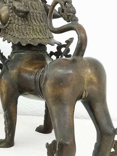 27116154h - Tempellöwen-Paar aus Bronze, Nepal, 19.Jh., Bronze, vollplastisch, männliches und ...