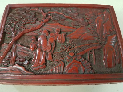 27116161k - Rotlackdose, China, Quing-Dynastie bzw. um 1900, Holzkorpus, Rotlack umlaufend ...