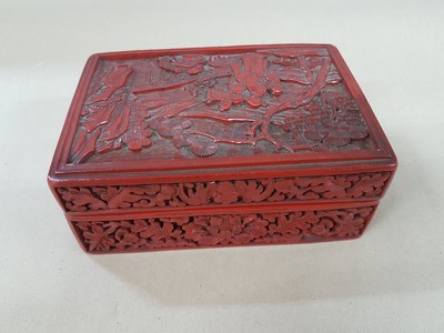 27116161m - Rotlackdose, China, Quing-Dynastie bzw. um 1900, Holzkorpus, Rotlack umlaufend ...