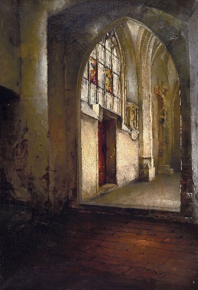 Image Wilhelm Kreling, 1855 Nürnberg-1937 München, Kircheninterieur, Öl/Lwd, rechts unten ...