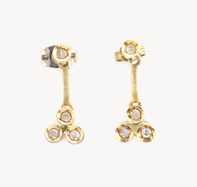 Image Paar 14 kt Gold Diamant-Ohrstecker, GG 585/000, bewegl. Abhängung, 8 8/8-Diamanten ...