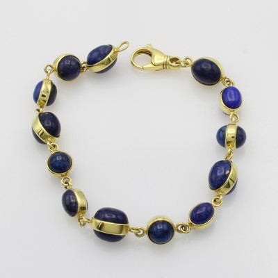 27116356a - Armband mit Lapislazuli, GG 585/000, ovale u. runde Lapis zus. ca. 45 ct, ...