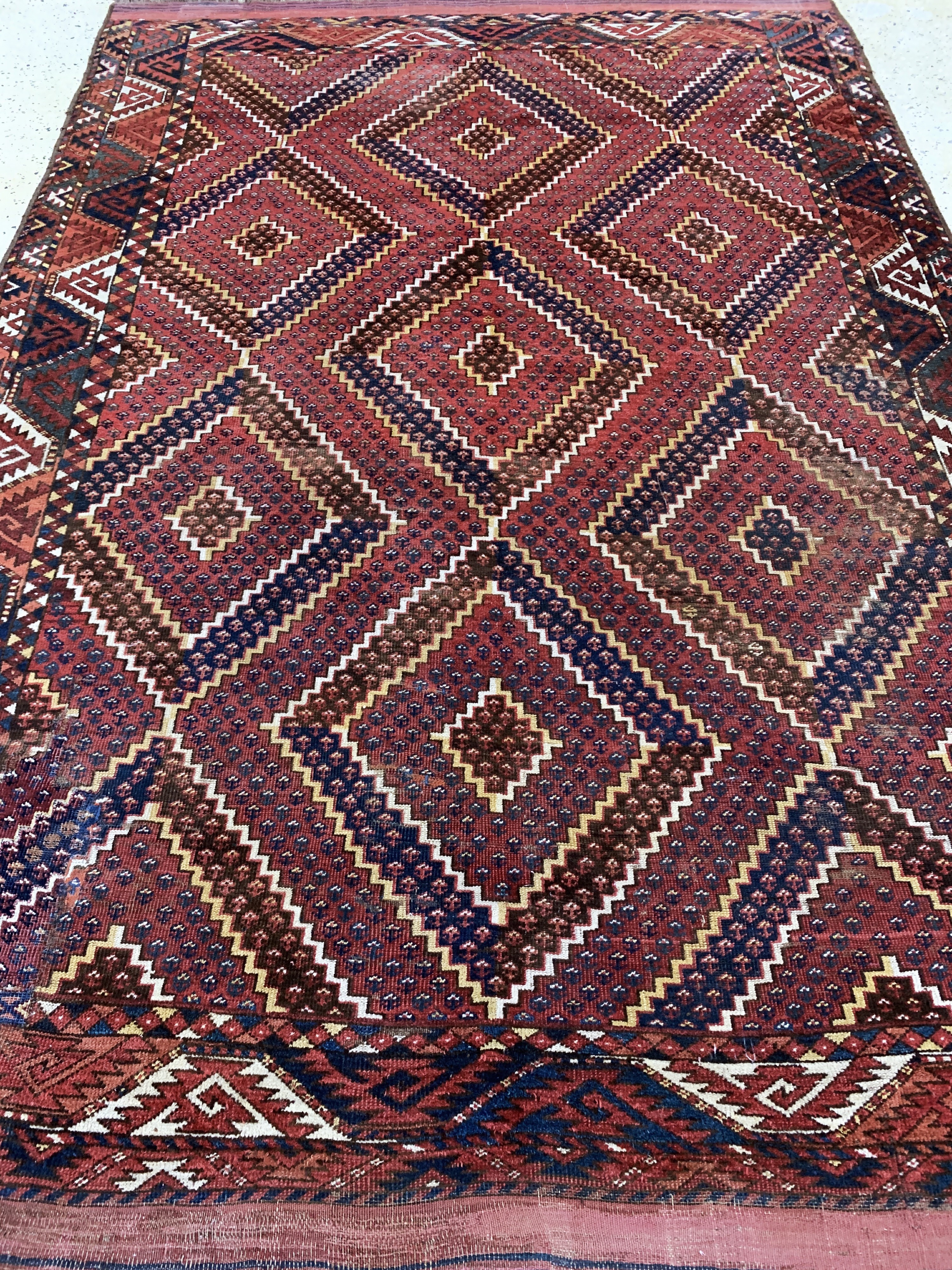 Detail g: Rauten-Beschir Hauptteppich, Turkmenistan antik, 19.Jhd, Wolle auf Wolle, ca. 280 x 190 cm, EHZ: 3