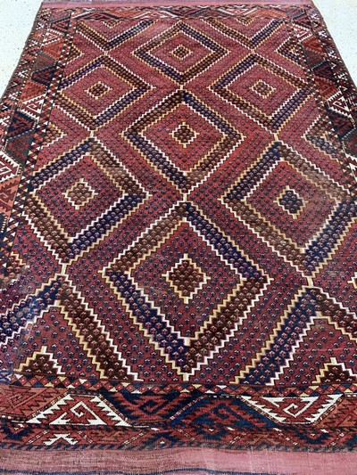 27116526g - Rauten-Beschir Hauptteppich, Turkmenistan antik, 19.Jhd, Wolle auf Wolle, ca. 280 x 190 ...